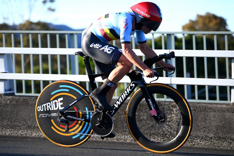Remco Evenepoel durante la prova a cronometro dei Mondiali vinta nel 2024 (Tim de Waele/Getty Images)